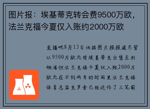 图片报：埃基蒂克转会费9500万欧，法兰克福今夏仅入账约2000万欧